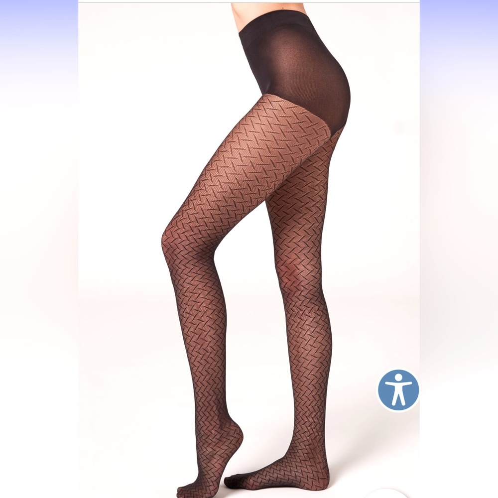 Calzedonia Fashion Diagonal Motif 50 Denier Mesh Tights. Black. Sz. S/M